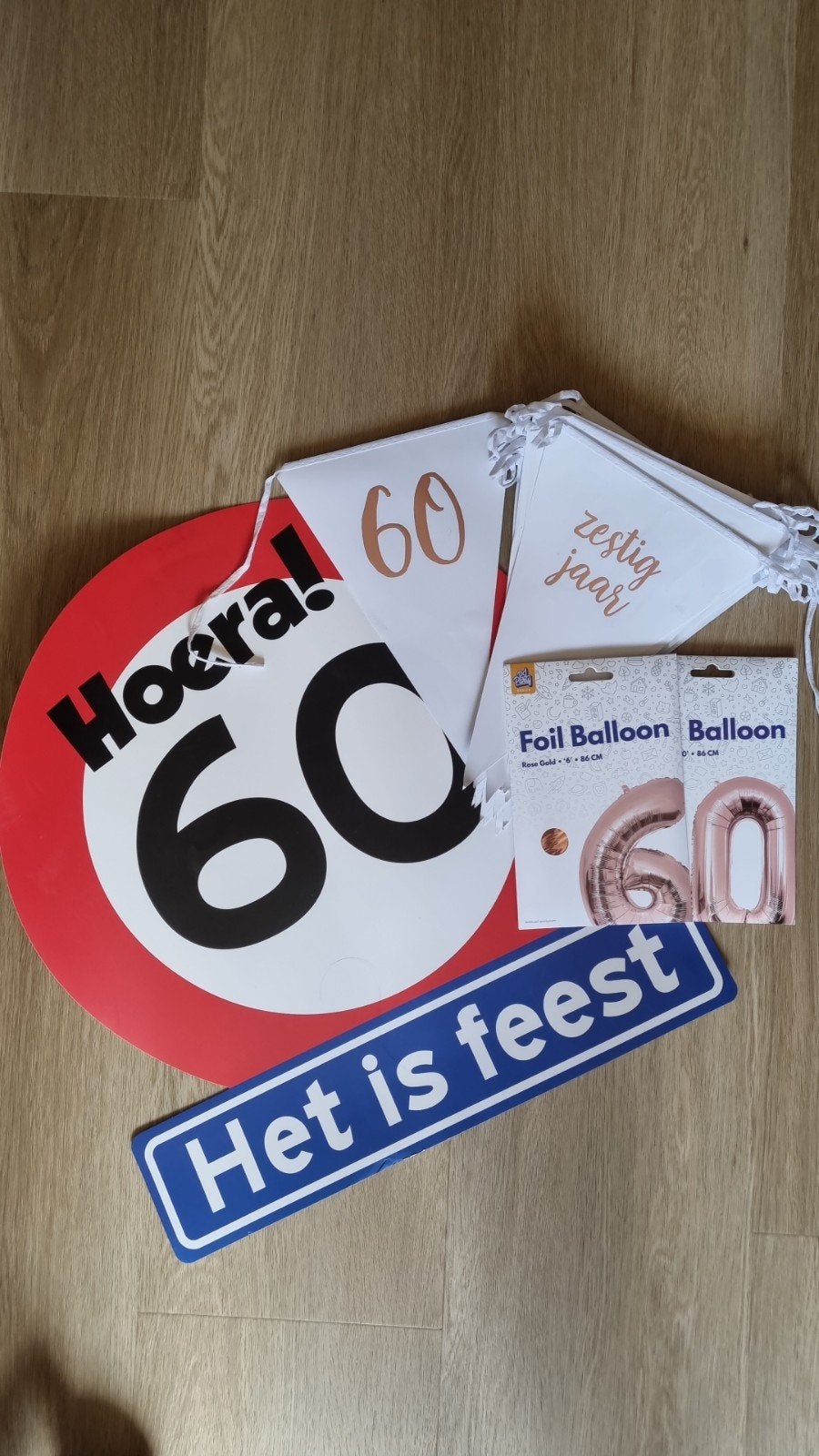 Complete Versieringsset 60 Jaar - Roze ballonnen & Sling, Ophalen, Gebruikt, Versiering, Verjaardag