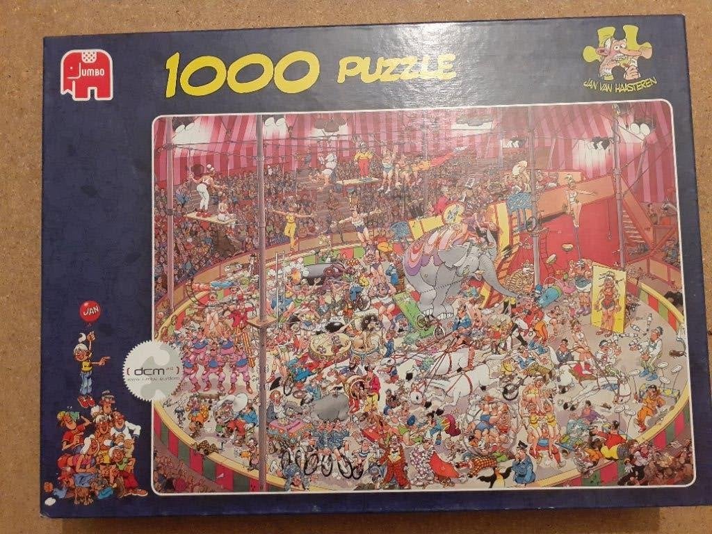 Jan van Haasteren puzzel Het circus, 1000 stukjes, Ophalen of Verzenden, 500 t/m 1500 stukjes, Gebruikt, Legpuzzel