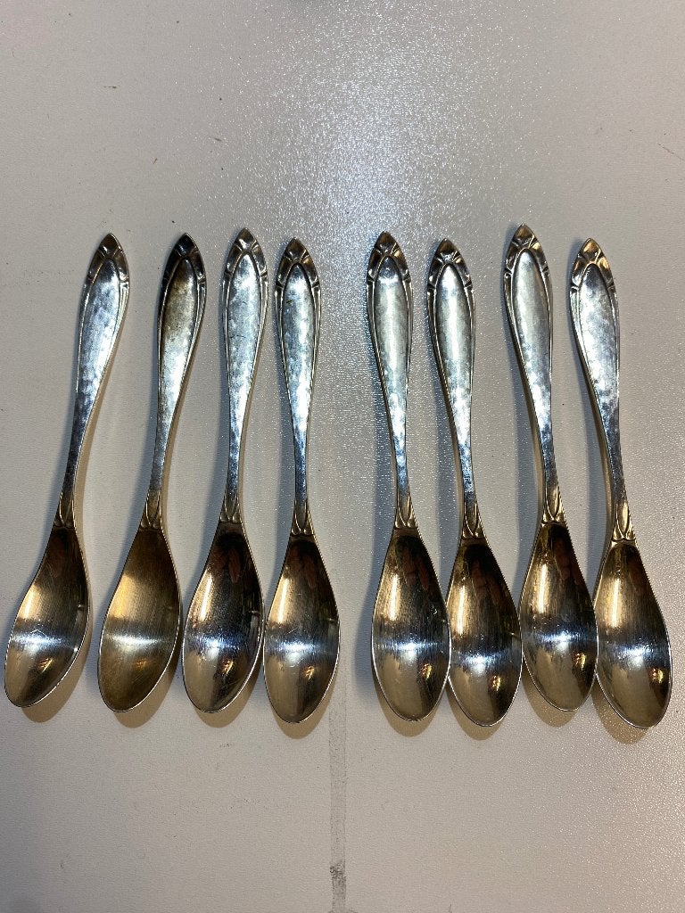 Set van 8 verzilverde theelepels, gemerkt 90, Huis en Inrichting, Theelepel, Gebruikt, Los bestek, Ophalen of Verzenden