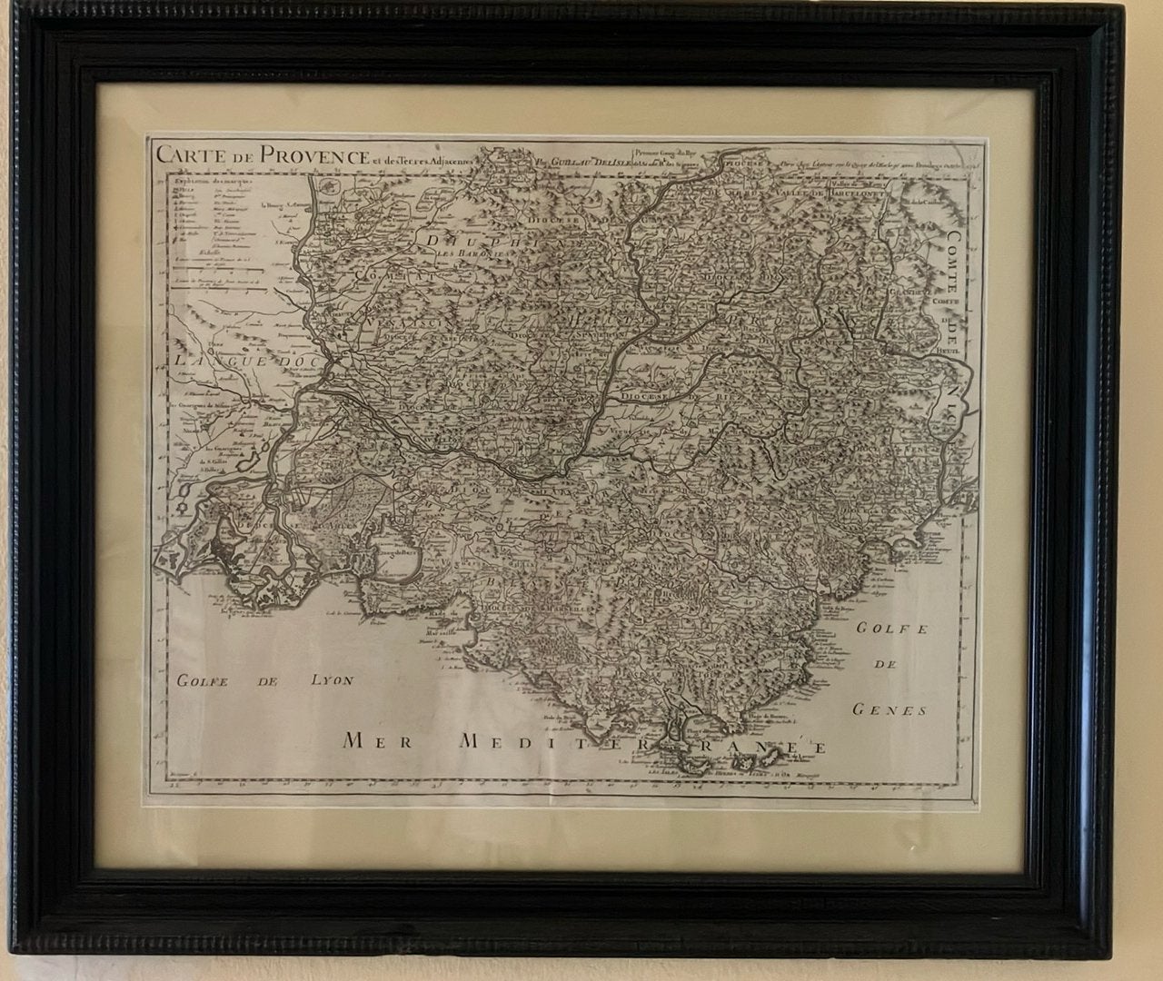 Carte de Provence, Guillau DelIsle, Antiek en Kunst, Ophalen, 68 cm, 80 cm, Overige technieken