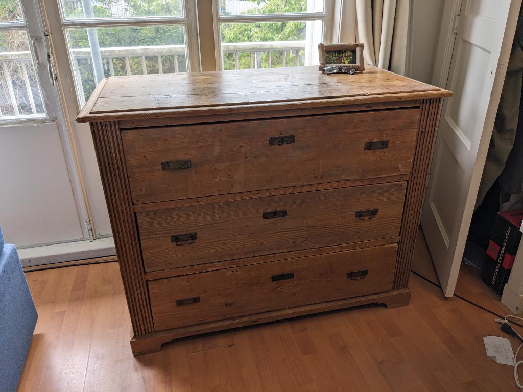 Brocante grote ladenkast Hongarije, Ophalen, Gebruikt, 100 tot 150 cm, 3 of 4 laden
