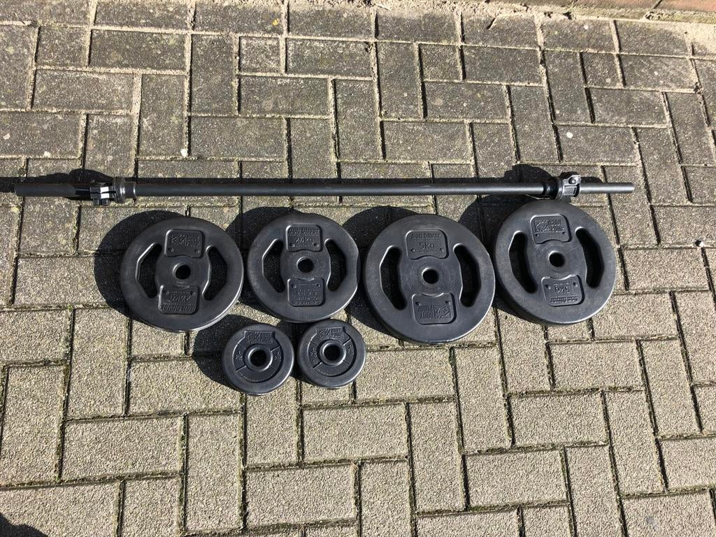 Les mills hh bodypump set stang met gewichten, Gebruikt, Ophalen of Verzenden, Les mills, Bodypump