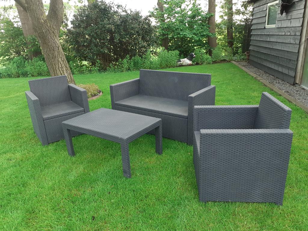Allibert loungeset grafiet wicker incl. Kussens 4 persoons, Tuin en Terras, Tuinsets en Loungesets, 4 zitplaatsen, Ophalen of Verzenden