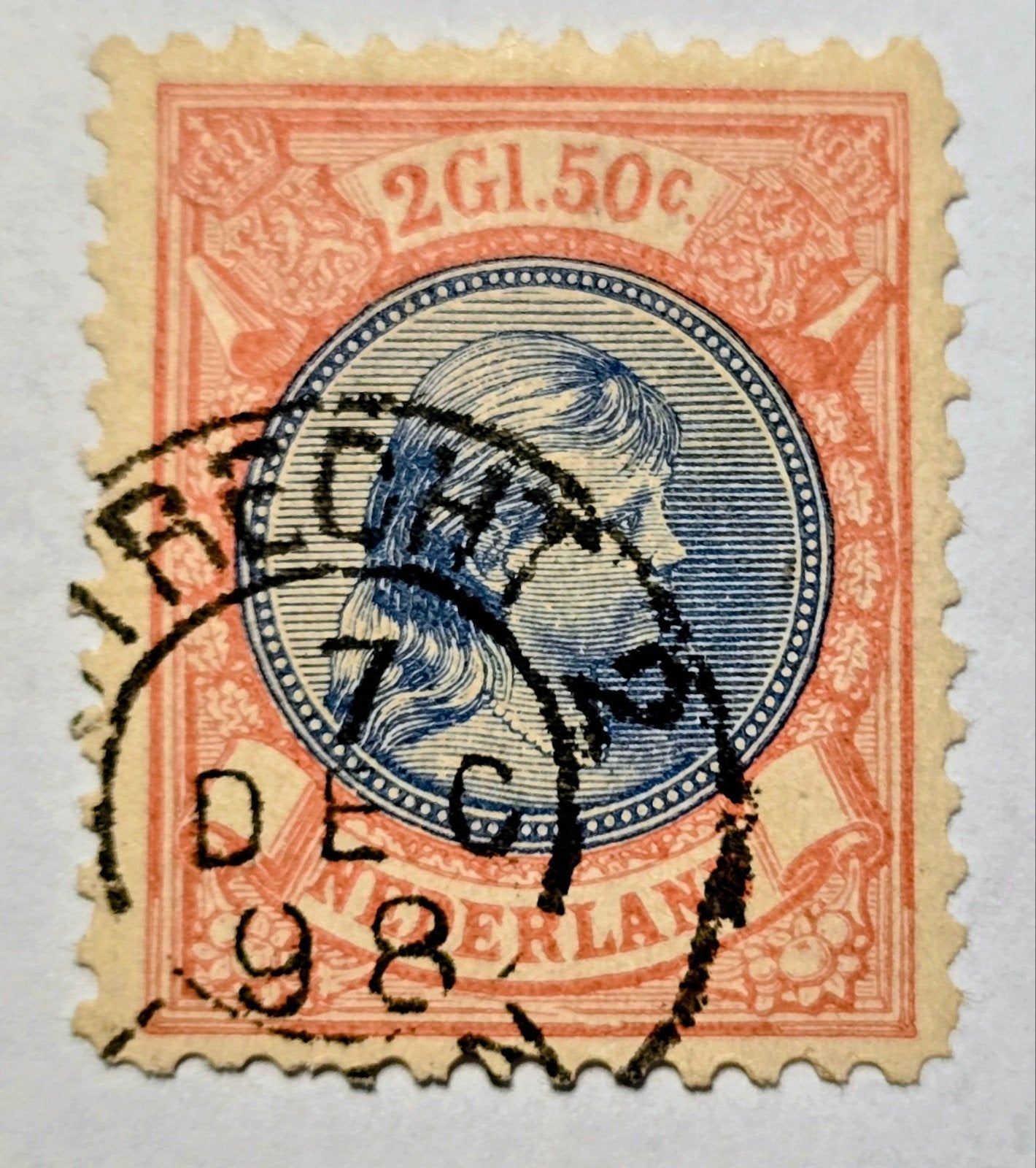 Wilhelmina postzegel 1898, 2 Gulden 50 Cent, gestempeld, Postzegels en Munten, Ophalen of Verzenden