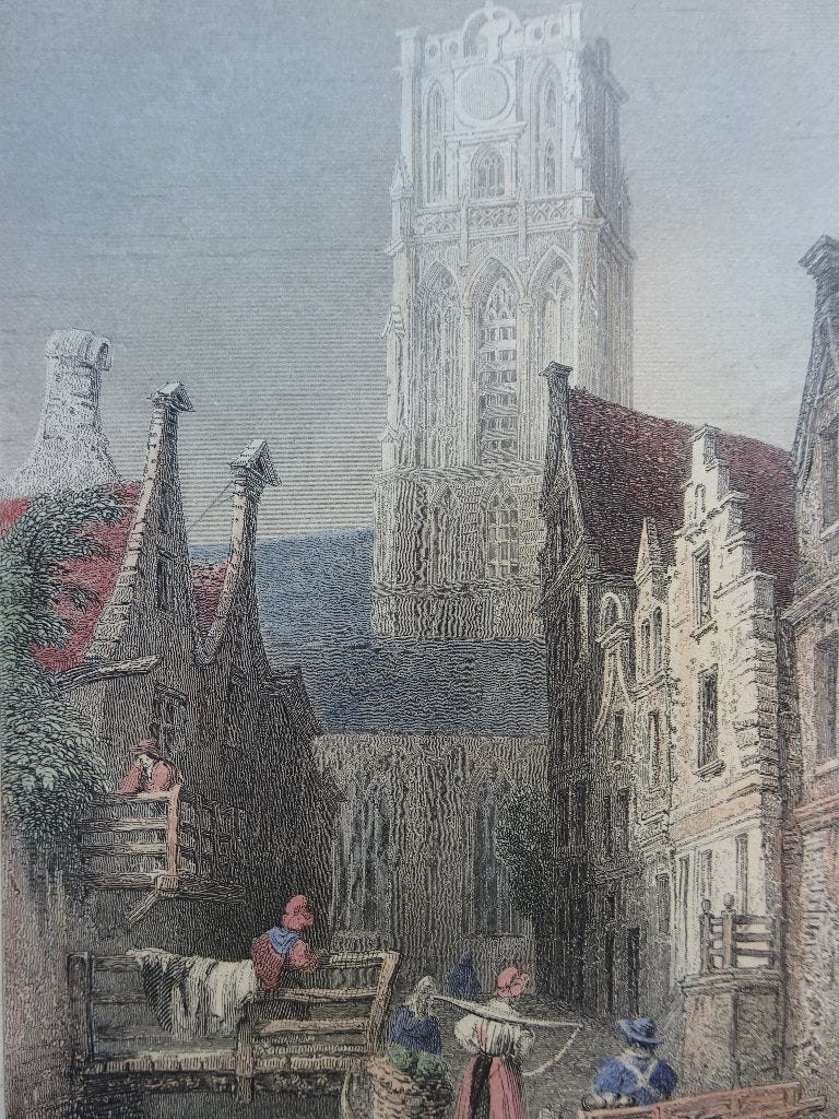 Staalgravure Laurenskerk straatje Rotterdam AB Payne 1845, Antiek en Kunst, 1800 - 1899, Stadsgezicht, Ophalen of Verzenden, Gravure