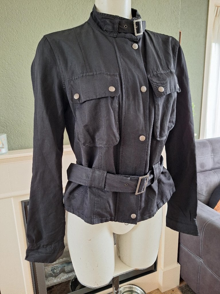 Belstaff Stijlvol zwart jasje met riem - Maat M, Verzenden, Zwart, Maat 42/44 (L), Zo goed als nieuw