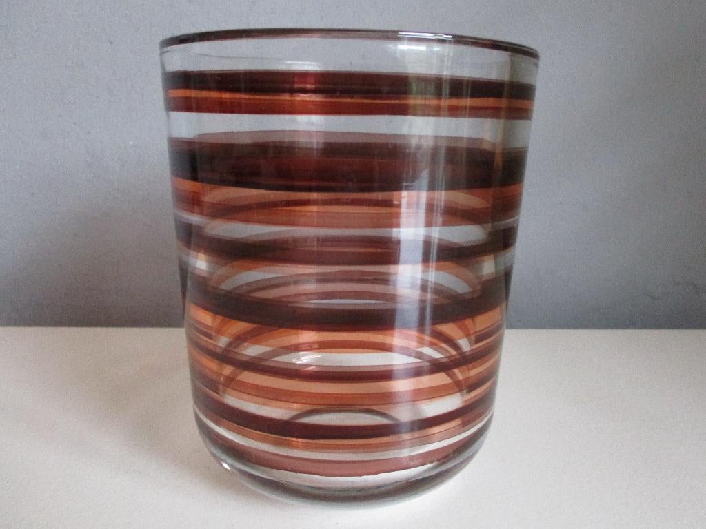Vaas of waxine licht houder glas met gestreepte banen, Ophalen of Verzenden