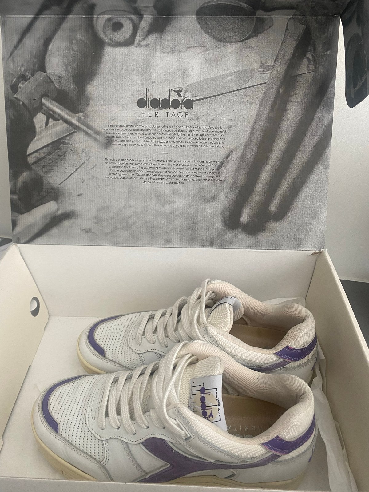 Diadora Heritage Sneakers - Wit/Paars, Wit, Ophalen of Verzenden, Sneakers of Gympen, Zo goed als nieuw