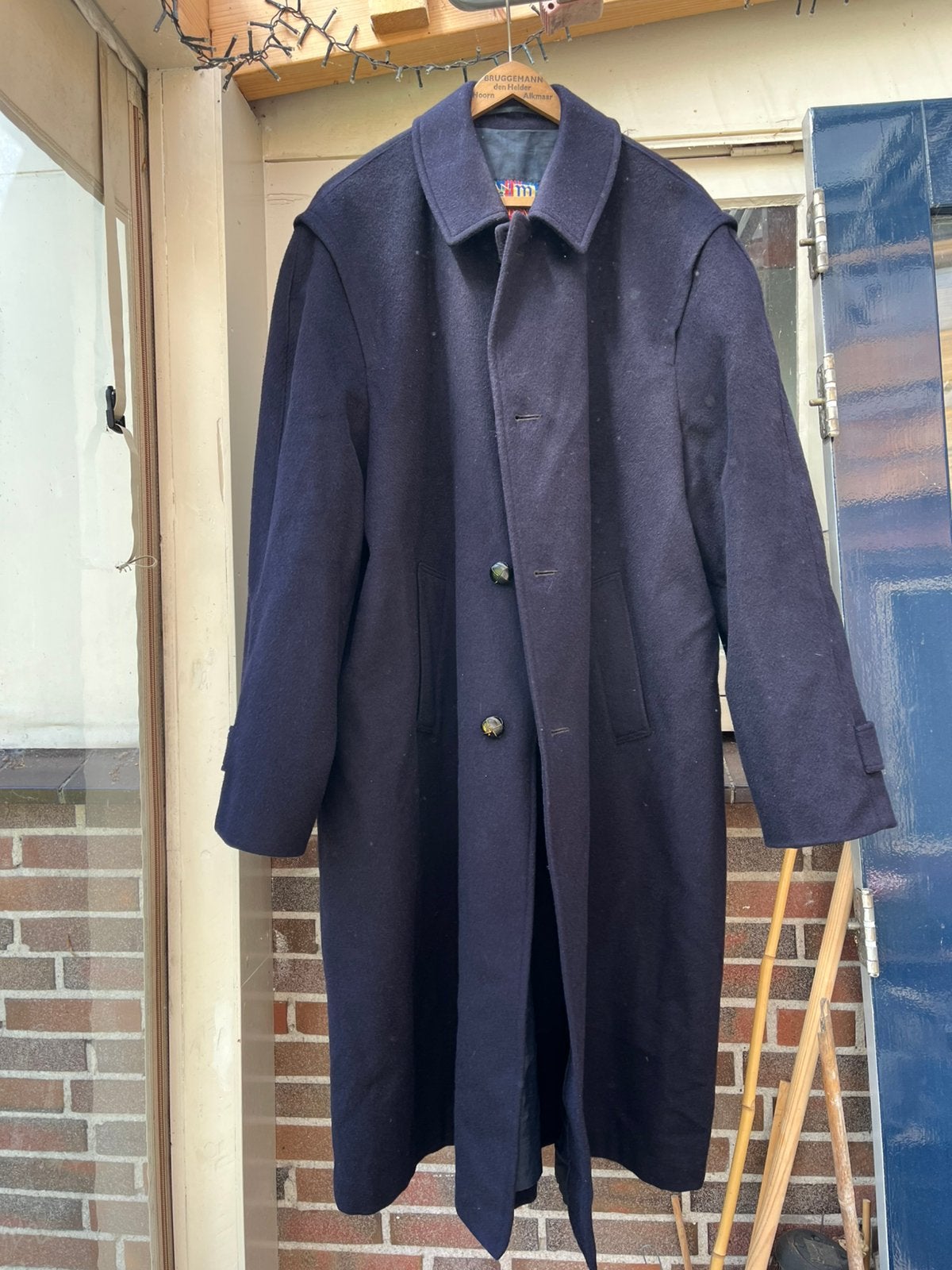 Vintage herenjas van zuiver scheerwol, donkerblauw., Ophalen of Verzenden, Gedragen, Maat 56/58 (XL), Blauw