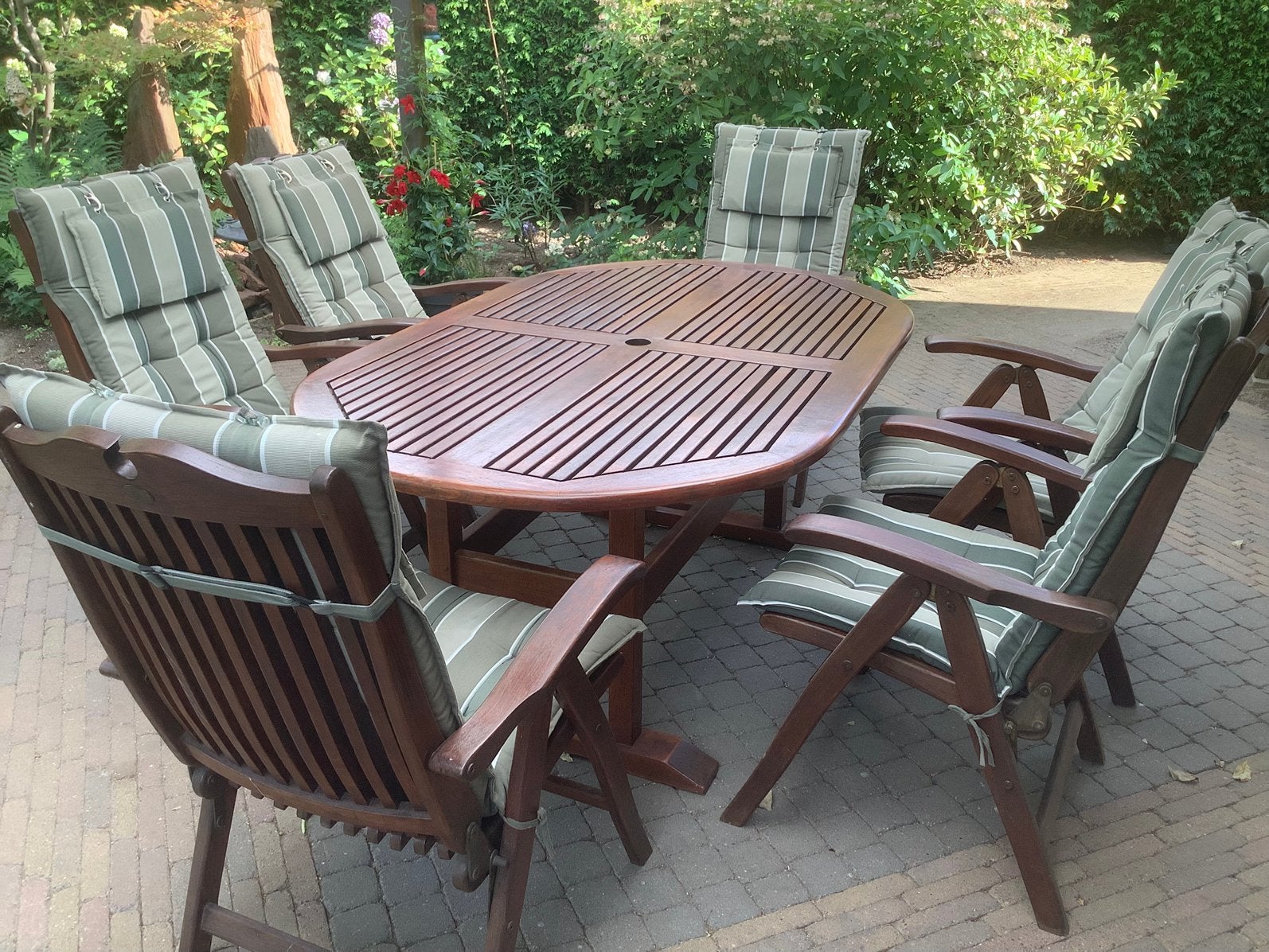 Teakhouten tuinset met 6 stoelen, Ophalen, Gebruikt, 6 zitplaatsen, Teakhout
