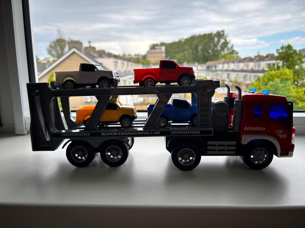 Auto transport wagen met licht en geluid., Ophalen of Verzenden, Zo goed als nieuw, Bus of Vrachtwagen
