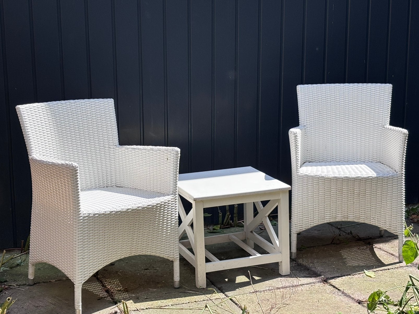 Tuinstoelen 2x tafeltje wit, Tuin en Terras, Tuinstoelen, Ophalen, Gebruikt, Kunststof