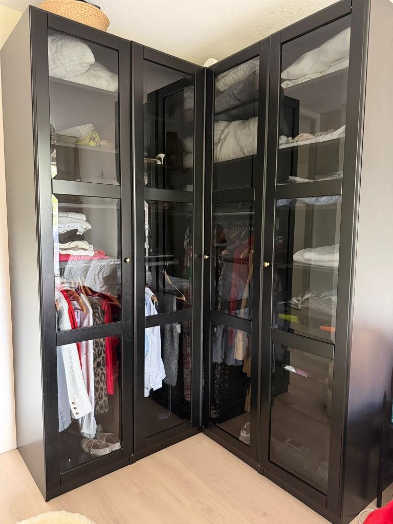 [INBOEDEL TE KOOP] IKEA PAX kledingkast – zwart, Huis en Inrichting, Gebruikt, 200 cm of meer, 150 tot 200 cm, Glas