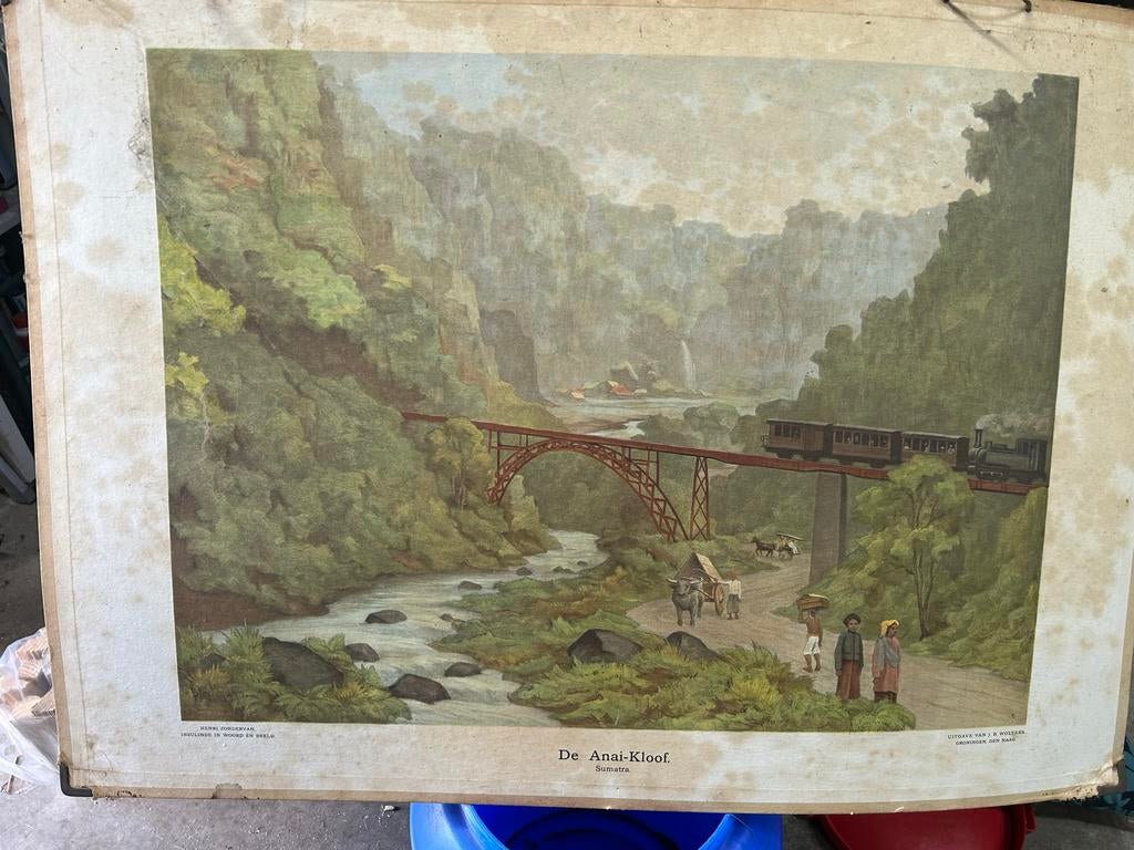 Antieke Schoolplaat: De Anai-Kloof, Sumatra, Antiek en Kunst, Antiek | Schoolplaten, Ophalen of Verzenden, Aardrijkskunde