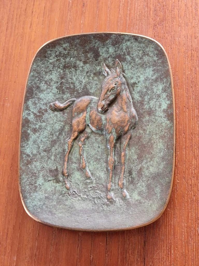 Vintage Bronze Wanddecoratie Reliëf afbeeldingen Veulen., Ophalen of Verzenden