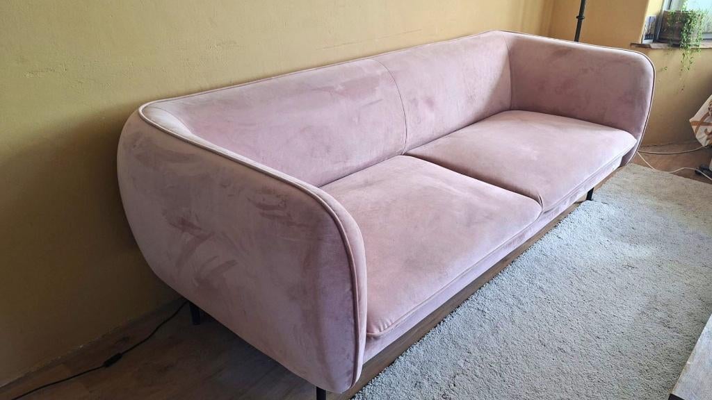 Bank Emma fluweel roze, Ophalen, Gebruikt, Driepersoons, 75 tot 100 cm