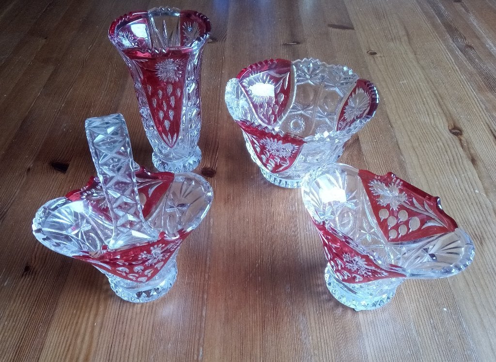 Glas Vaas Rood Vier Stuks, Glas of Glazen, Ophalen of Verzenden, Overige stijlen, Glas