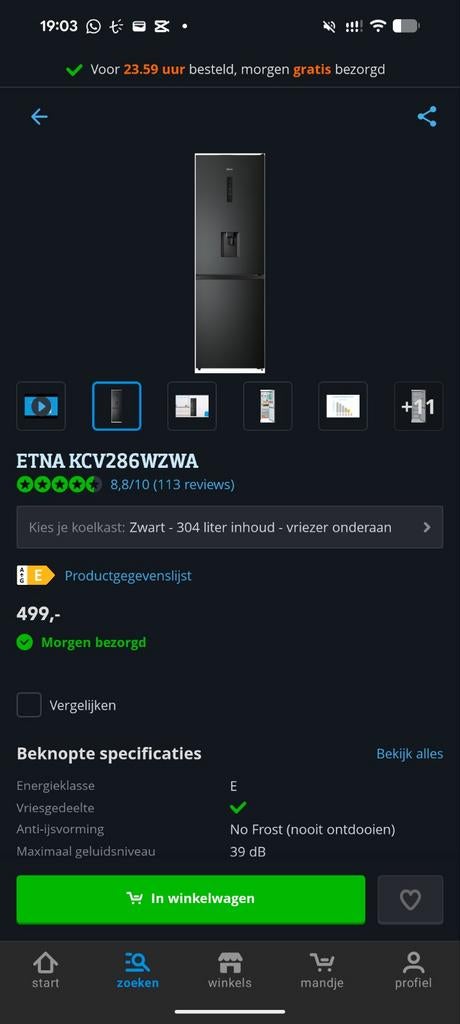 ETNA KCV286WZWA koel-vriescombinatie, Ophalen