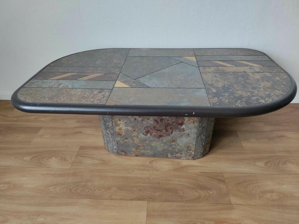 Unieke salontafel met natuursteen blad, Gebruikt, 100 tot 150 cm, Overige materialen, Overige vormen