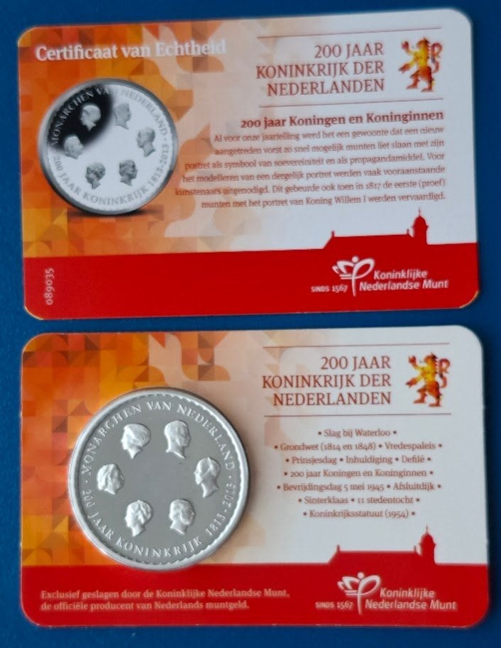 "Monarchen van Nederland" herdenkingspenning in coincard, Verzenden, Overige materialen, Nederland
