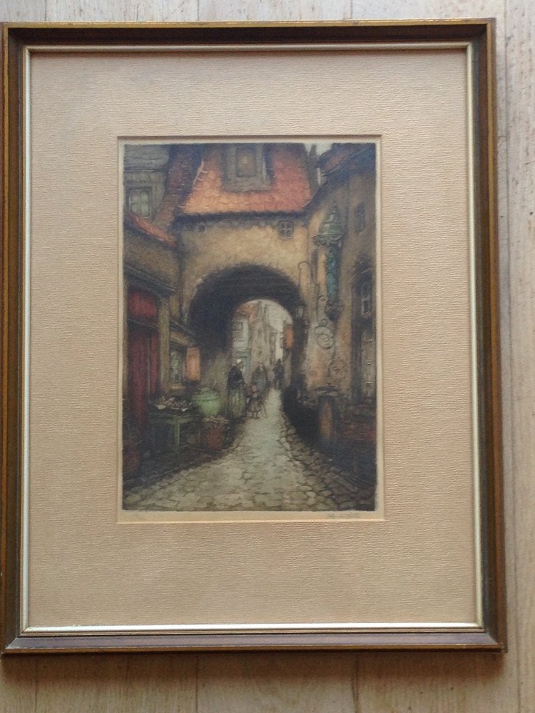 Kleurenets Alfred van Neste, Antiek en Kunst, Ophalen of Verzenden, Stadsgezicht, Ets