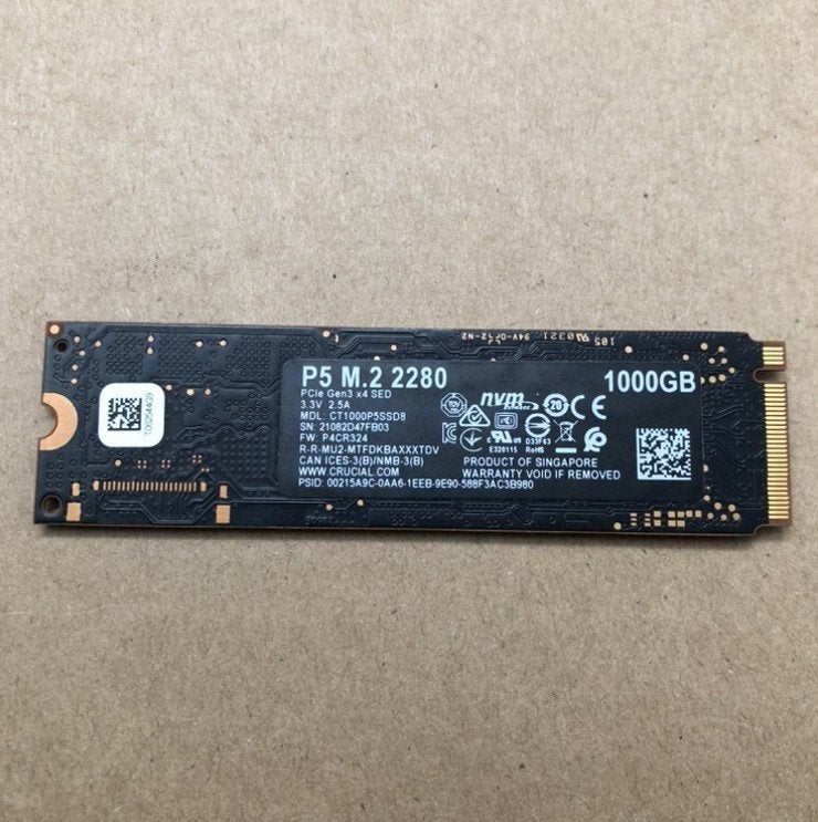 Crucial P5 NVMe SSD 1TB, Computers en Software, Harde schijven, Intern, Gebruikt, Verzenden, SSD