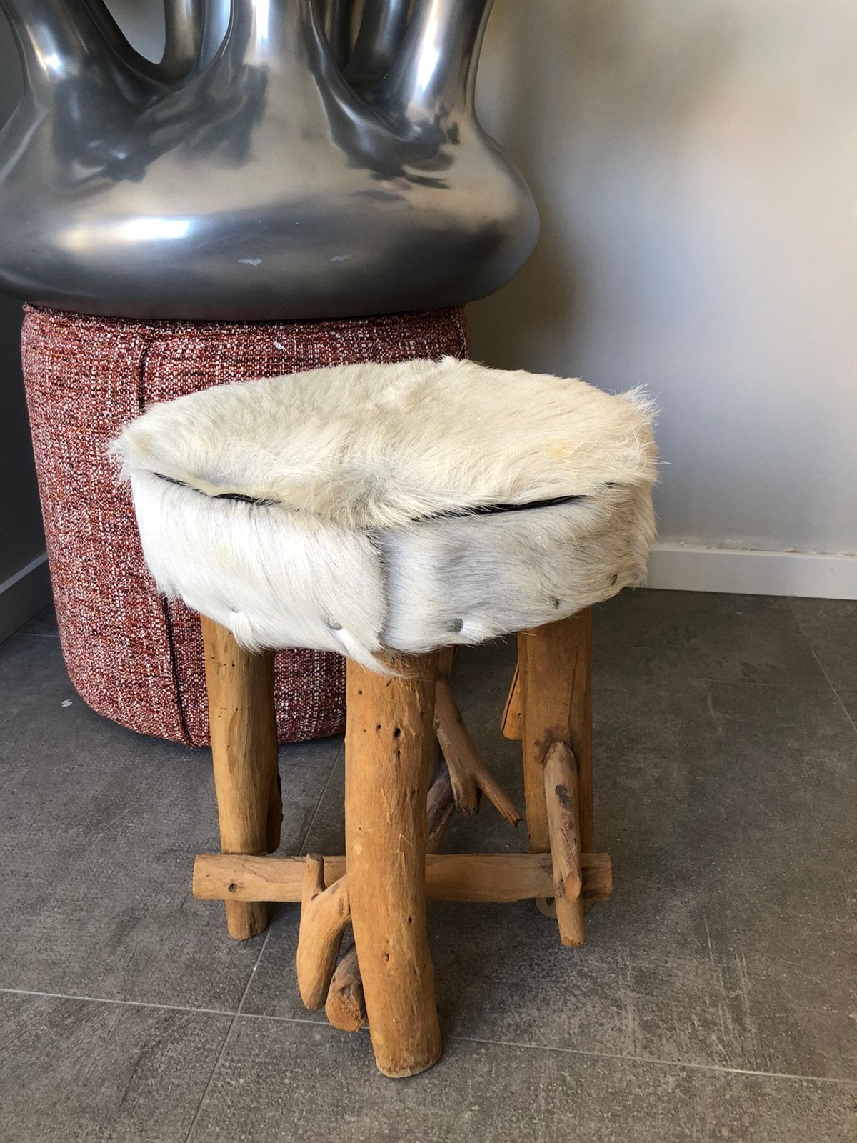 Prachtige kruk teak en leder, Ophalen of Verzenden, Zo goed als nieuw, Hout