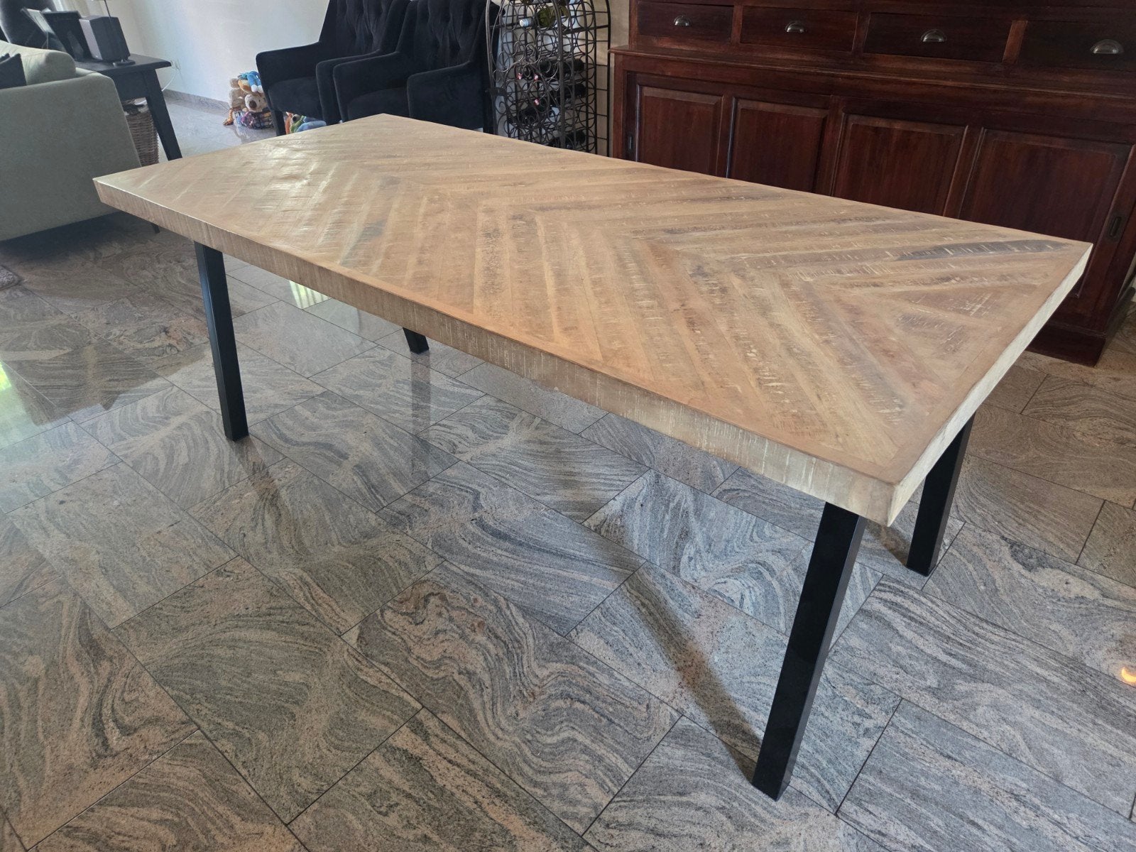 Sterke tafel met visgraatmotief, 200 x 90 cm, Ophalen, 200 cm of meer, 50 tot 100 cm, Zo goed als nieuw