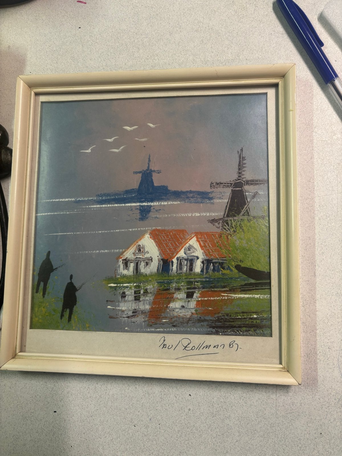 Paul Rollman Schilderij - Hollands Landschap met Molens, Paneel, Realistisch, Ophalen of Verzenden, Gesigneerd