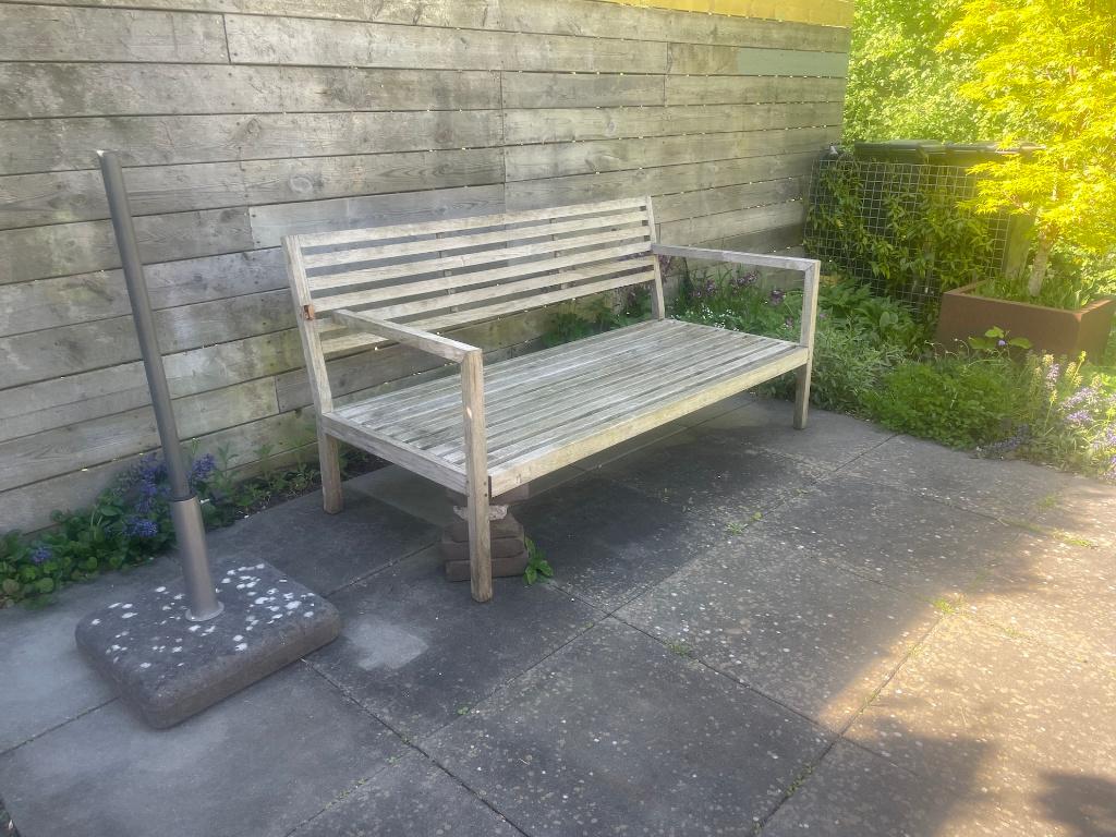 tuinbank met zitkussen, Ophalen, Gebruikt, Hout