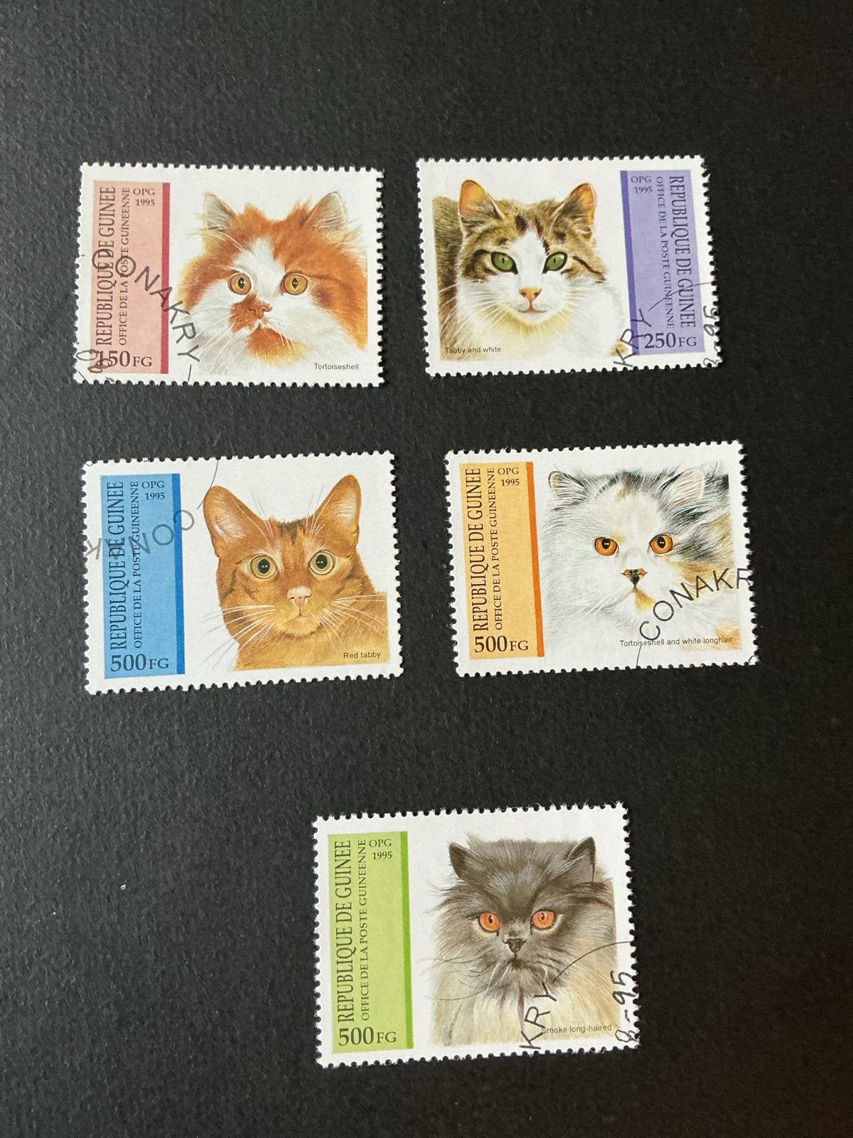 Guinee 1995 - Kattenrassen (5 stuks), Verzenden, Guinee, Gestempeld
