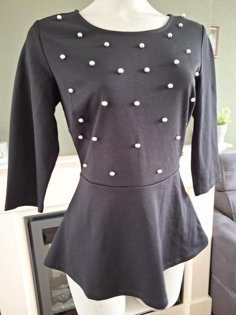Mint & Berry peplum parel zwarte top M 38, Kleding | Dames, Maat 38/40 (M), Ophalen of Verzenden, Zo goed als nieuw, Lange mouw