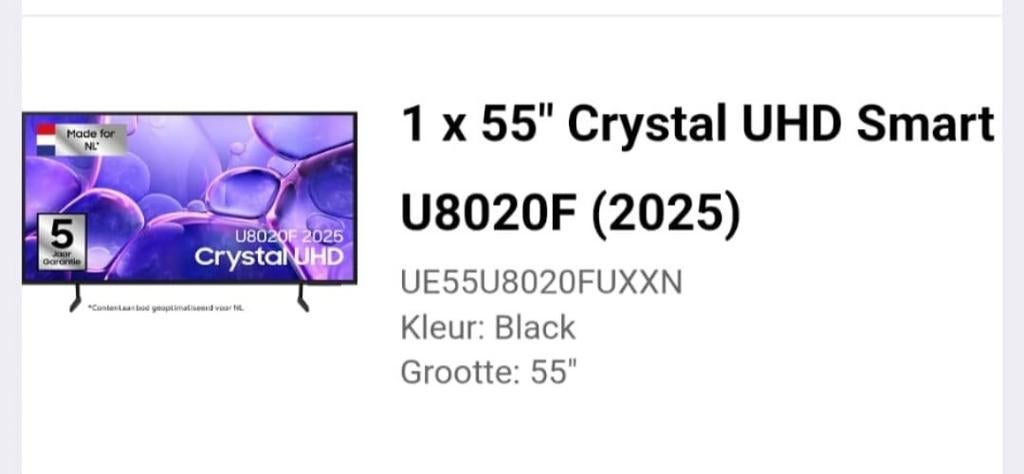 NIEUWE 55" Crystal UHD Smart TV DU8020 (2025), Eén persoon