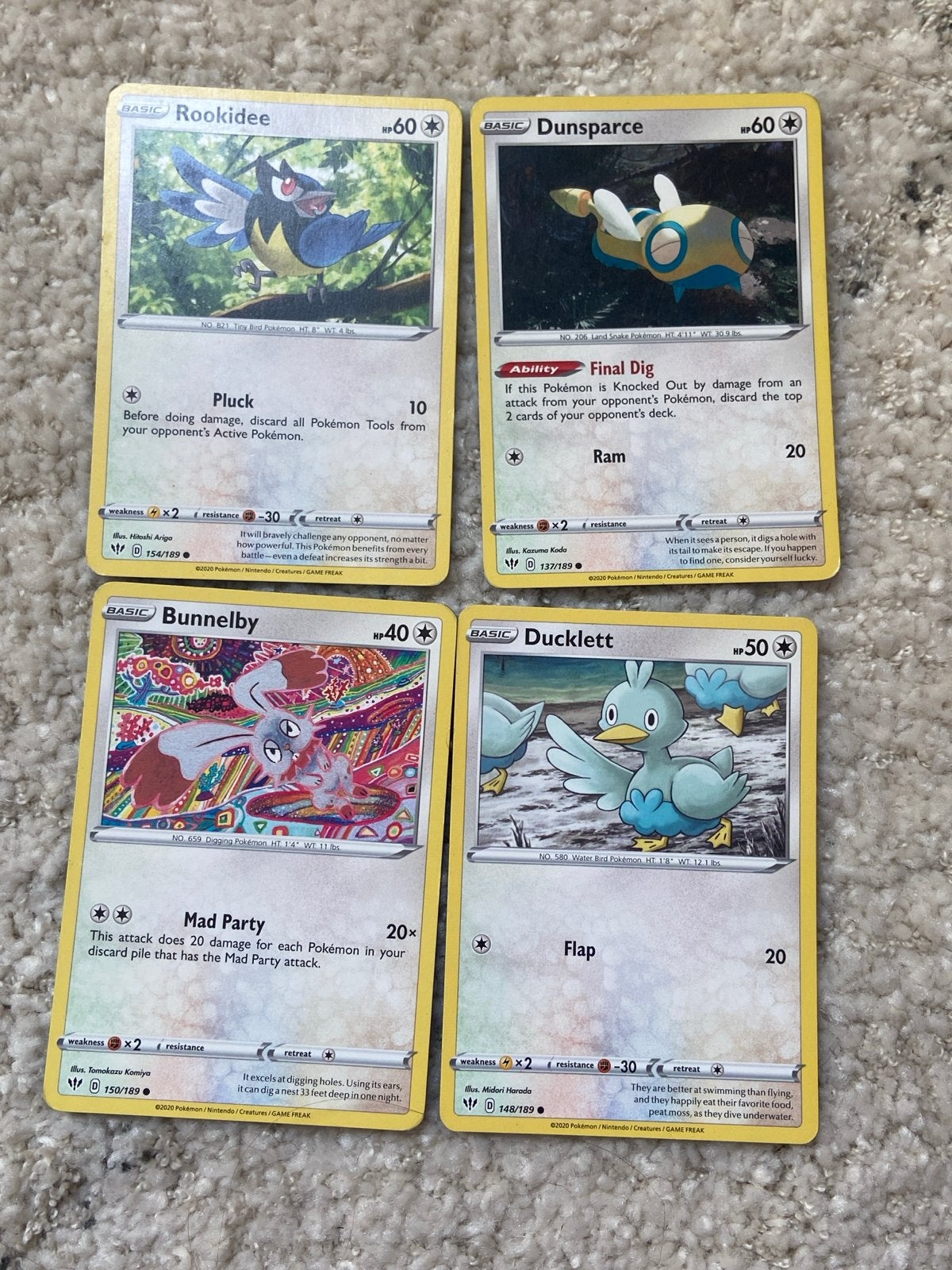 Pokémon Kaarten: Rookidee, Dunsparce, Bunnelby, Ducklett, Ophalen of Verzenden, Nieuw, Meerdere kaarten