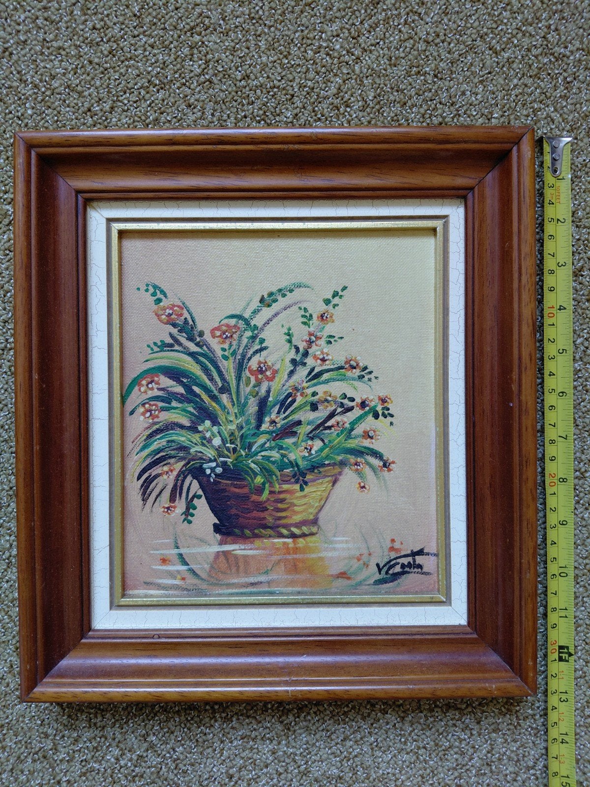 Vintage Bloemenmand Schilderij - Gesigneerd, Ophalen of Verzenden