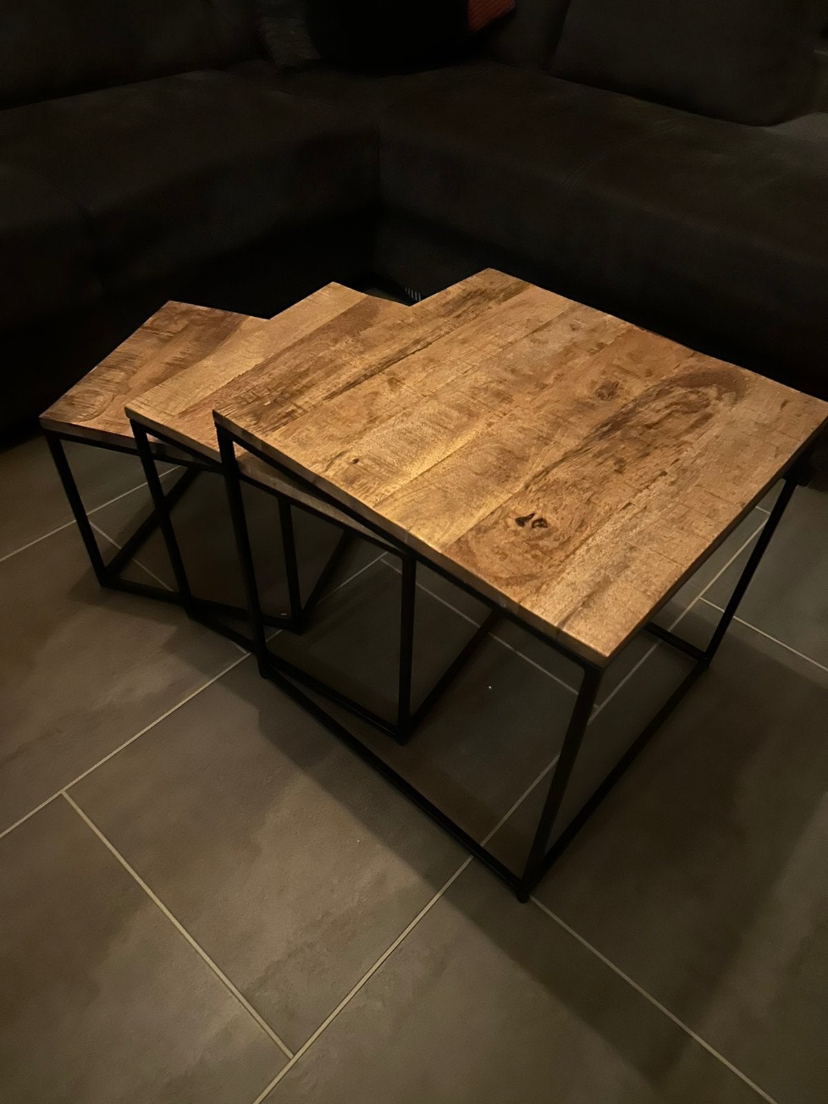 Mangohout salontafel set (3 tafeltjes), Minder dan 50 cm, Vierkant, Minder dan 50 cm, Zo goed als nieuw