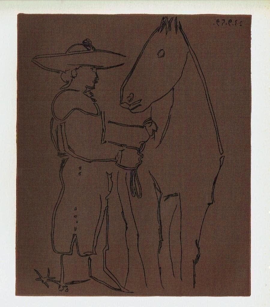 Picasso Picador and Horse Linocut, Antiek en Kunst, Verzenden, Houtsnede