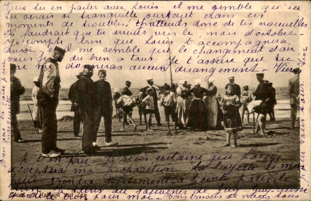 Katwijk aan Zee - Strand - Mensen op het strand, Ophalen of Verzenden, Voor 1920, Gelopen, Zuid-Holland