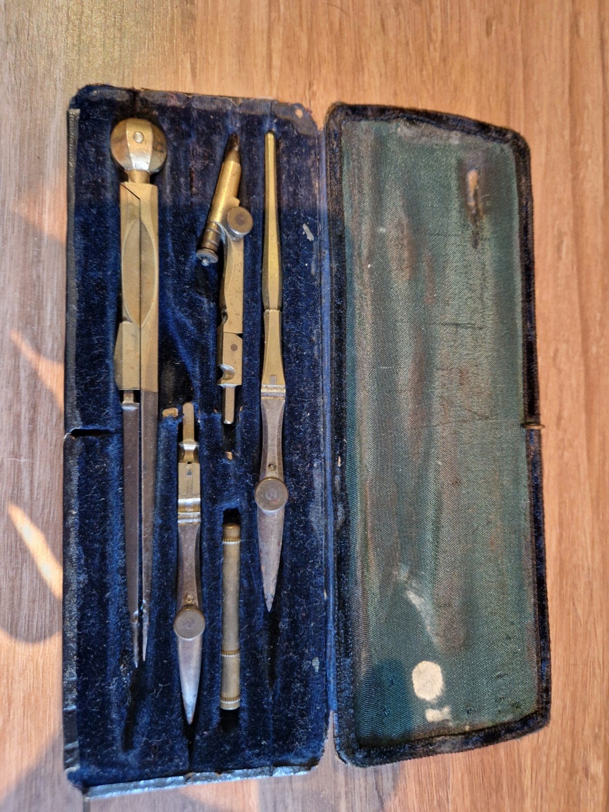 Antieke Tekenset in Doosje - Messing Instrumenten, Antiek en Kunst, Ophalen of Verzenden