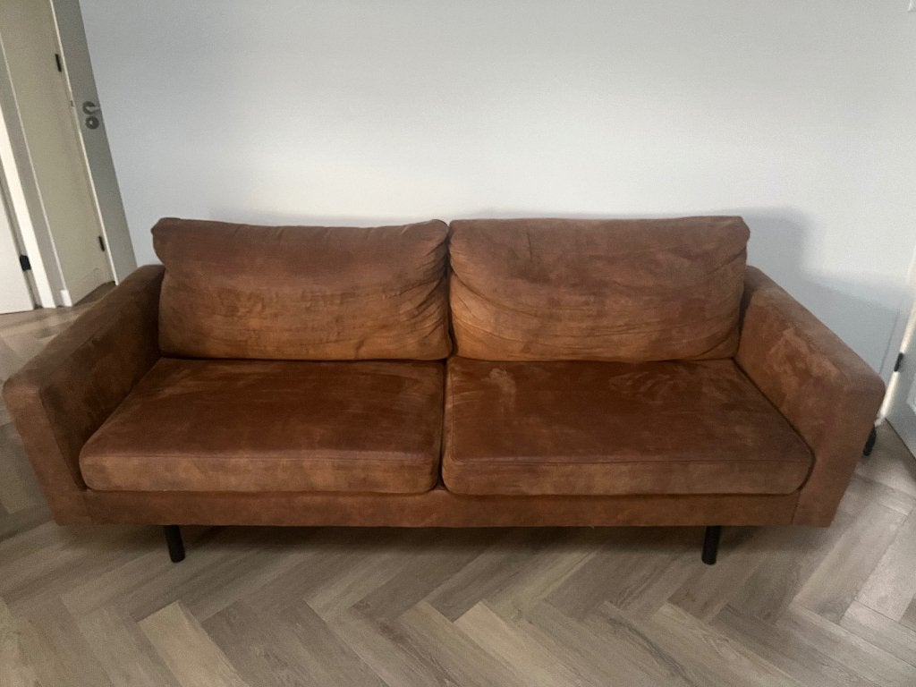 Comfortabele bruine tweepersoonsbank, Ophalen, Gebruikt, Driepersoons, 75 tot 100 cm