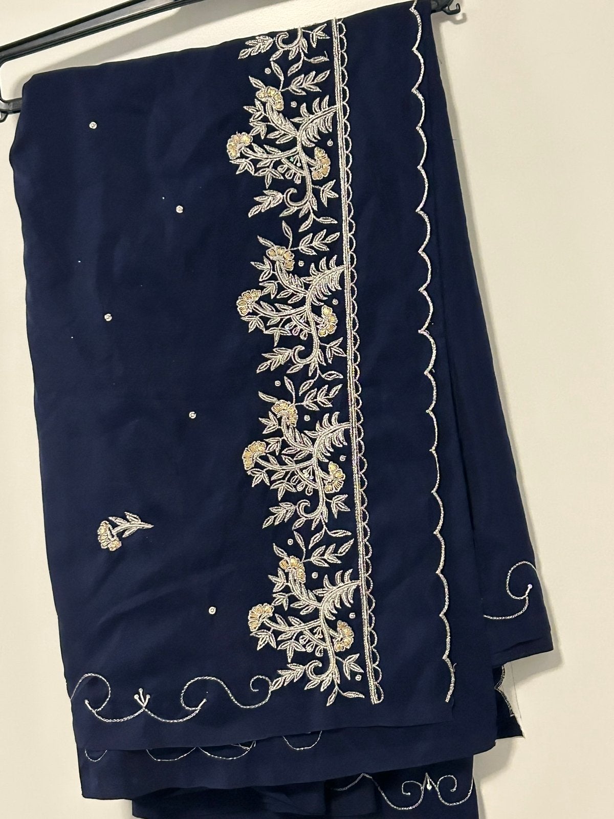 Blauw met zilve saree stof, Ophalen of Verzenden, Zo goed als nieuw, Blauw, Overige typen
