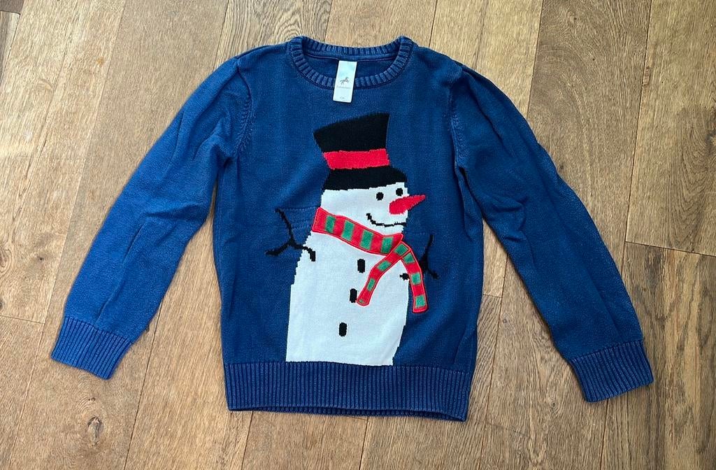 Foute kersttrui / kersttrui maat 134 met sneeuwpop, Ophalen of Verzenden, Zo goed als nieuw, Jongen of Meisje, Trui of Vest