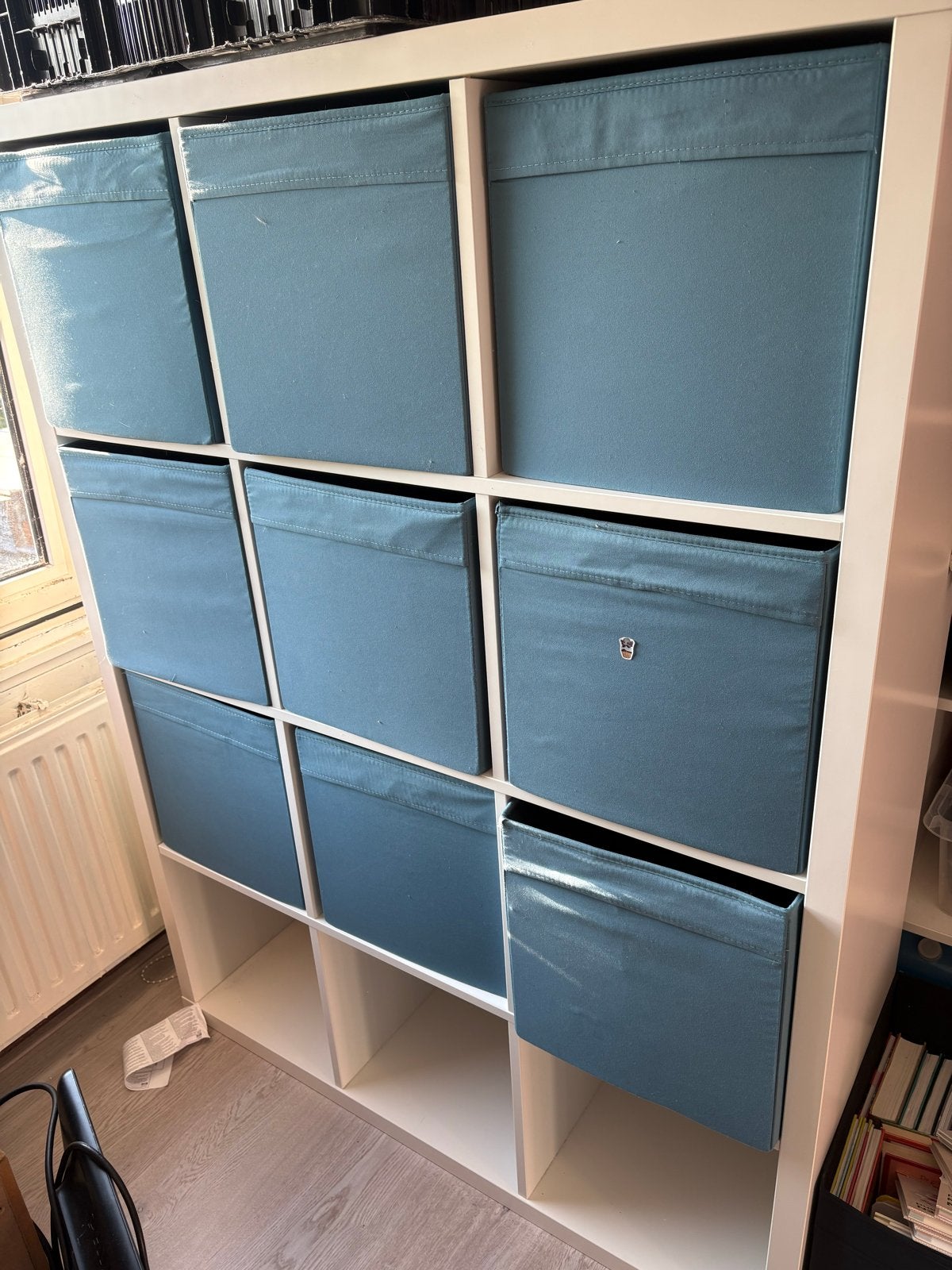 IKEA KALLAX Kast met 12 vakken en 9 opbergboxen, Ophalen, Gebruikt, 150 tot 200 cm, 25 tot 50 cm