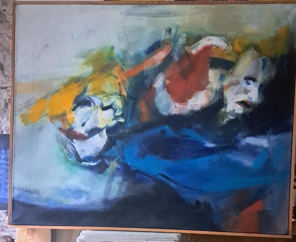 JAN GROSFELD 1956-2019 olie op doek "gezichten", Antiek en Kunst, Ophalen of Verzenden