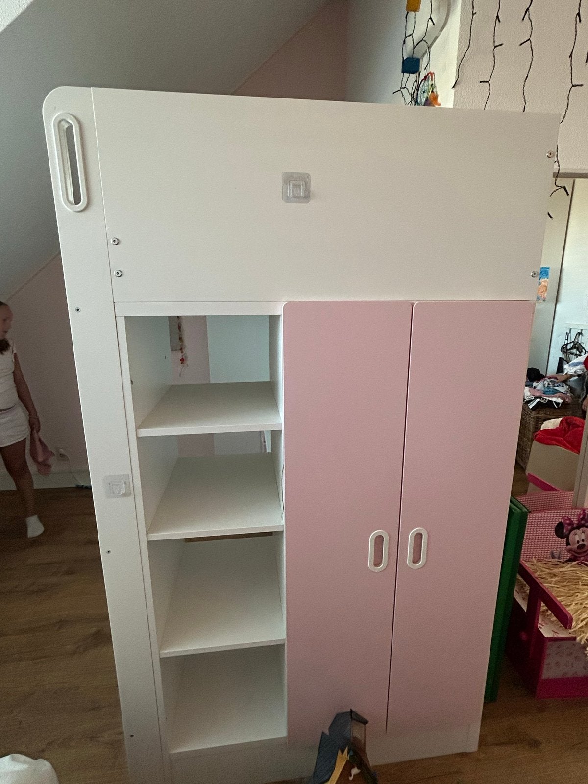 Hoogslaper met bureau en kast - Roze/Wit, Huis en Inrichting, Slaapkamer | Stapelbedden en Hoogslapers, Ophalen, Gebruikt, Eenpersoons