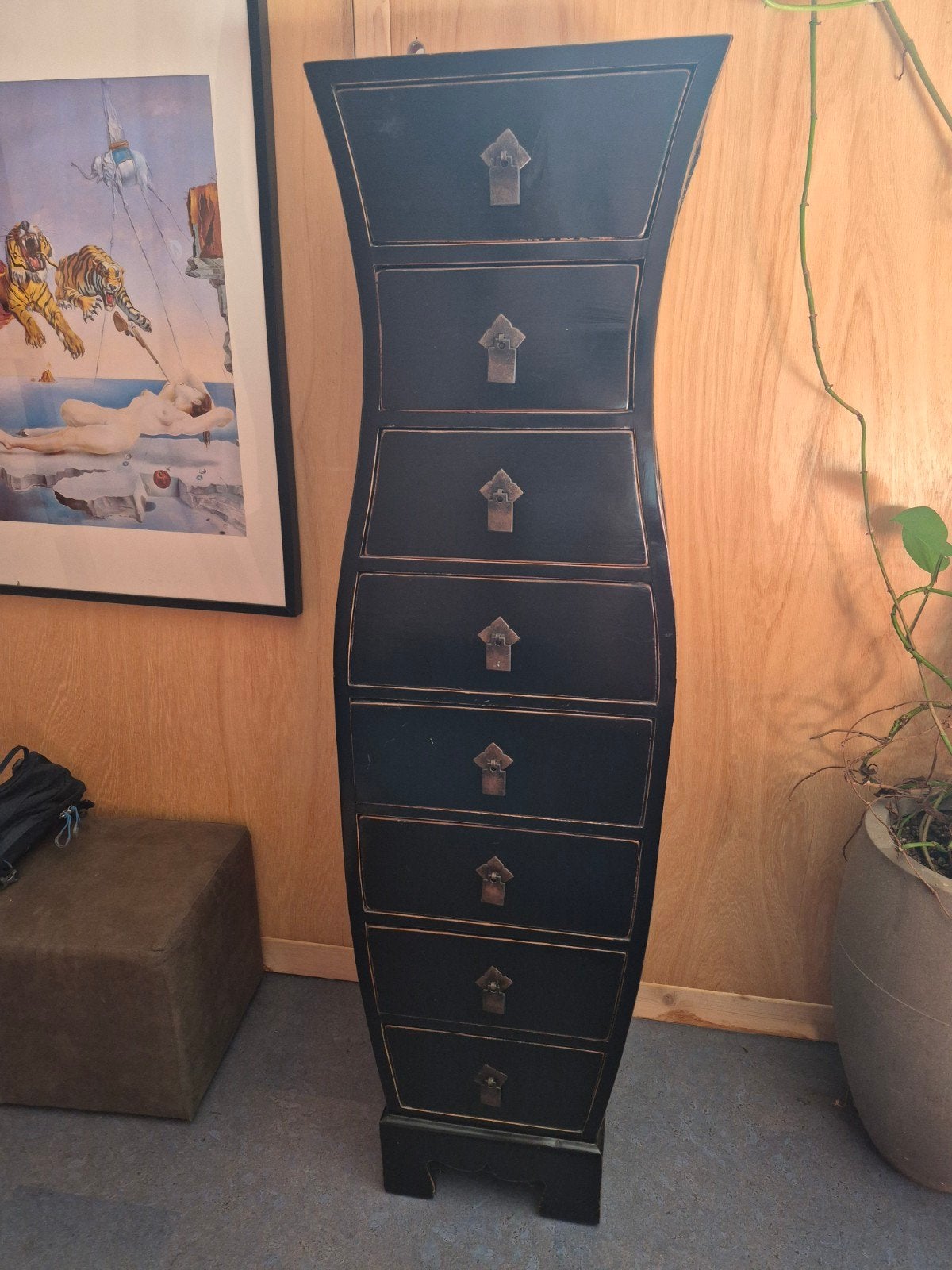 Vintage chinese kast lakzwart., Ophalen, Minder dan 50 cm, 5 laden of meer, Vintage Chinees