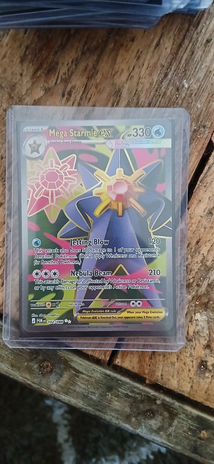 Mega Starmie EX full art Pokémon kaart 102/088, Ophalen of Verzenden, Zo goed als nieuw, Losse kaart, Foil