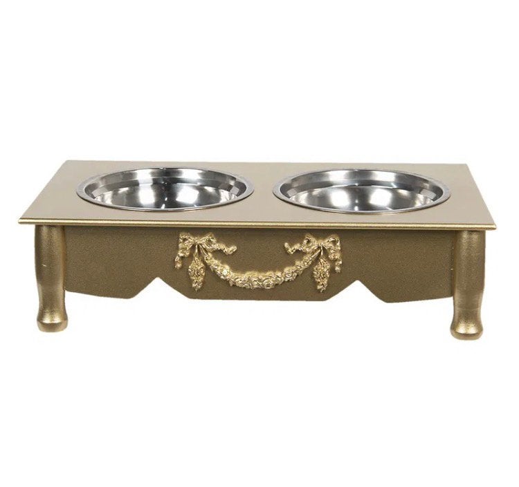 Clayre & Eef Voerbak hond 2x500 ml Goudkleurig Hout, Ophalen of Verzenden, Nieuw