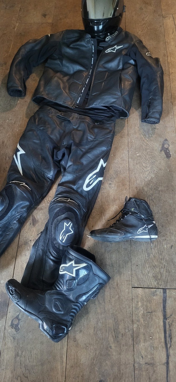 Alpinestars Leren Motorpak met laarzen schoenen  en Helm, Ophalen of Verzenden