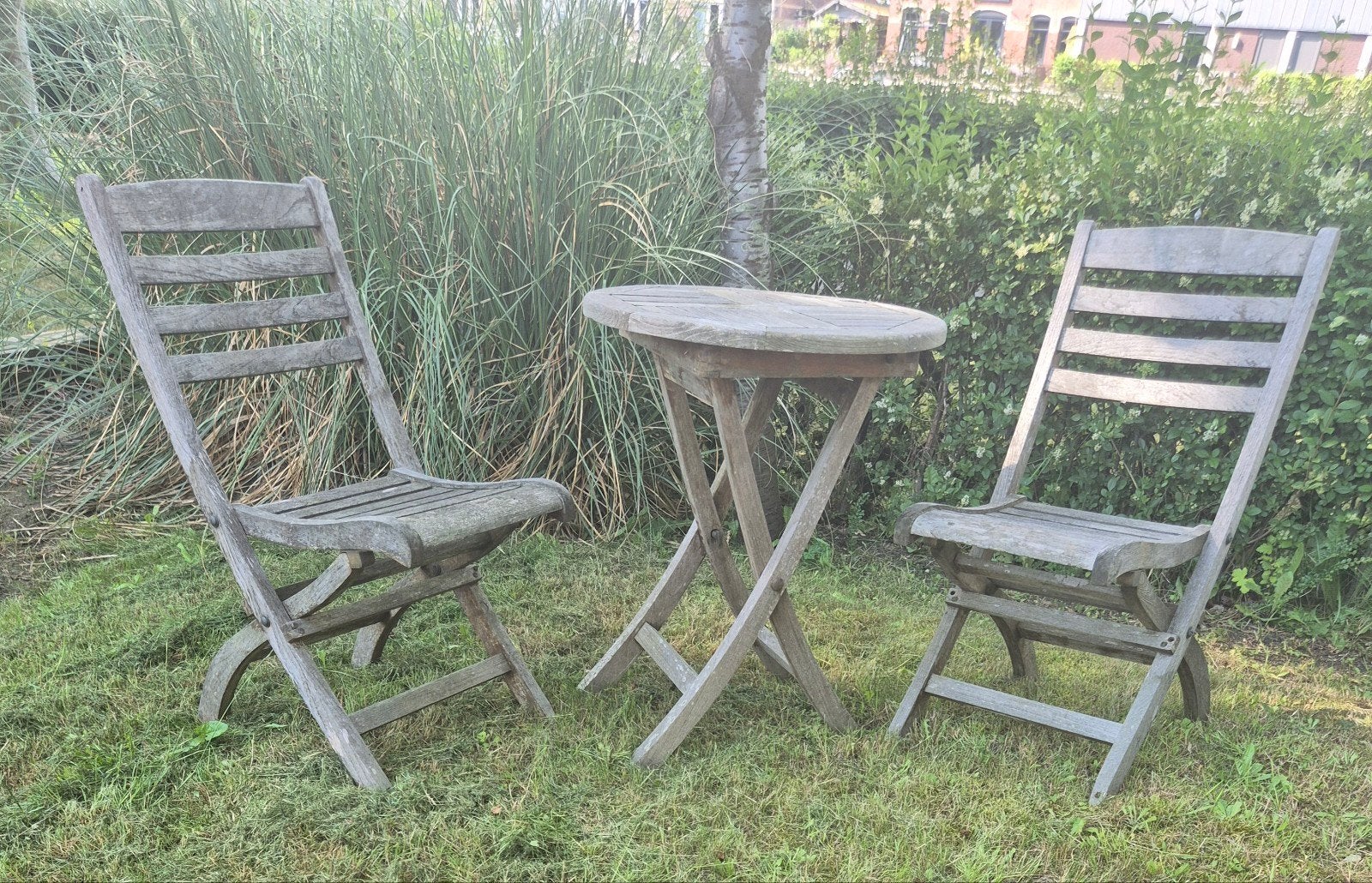 Houten bistro set, Tuin en Terras, Ophalen, Gebruikt, Hout, 2 zitplaatsen